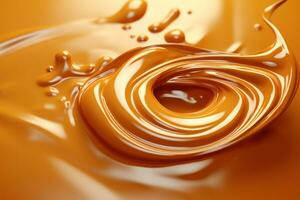 AI generated Melted caramel. Liquid toffee background with swirl effect photo