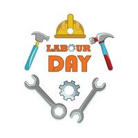 labour day text with labour equipment illustration vector