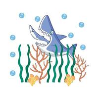 whale in undersea with seaweed illustration vector