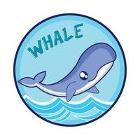ballena con mar en botón ilustración vector