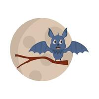 bat in twigs with full moon illustration vector