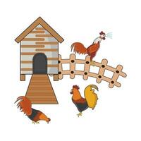 granja casa, pollo comida con gallo ilustración vector