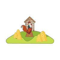 granja casa, pollo comida con gallo ilustración vector