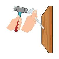 hammer with nail in wooden illustration vector