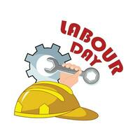 labour day text, helmet with equipment illustration vector