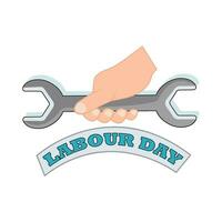 wrench tools in hand with labour day text illustration vector