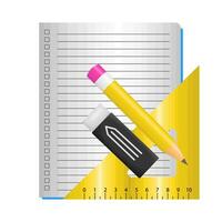 ruler, pencil with eraser in book illustration vector