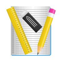 ruler, pencil with eraser in book illustration vector