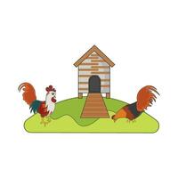 granja casa, pollo comida con gallo ilustración vector