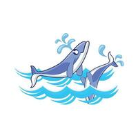 whale with sea wave illustration vector