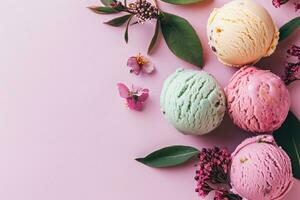 AI generated Vegan ice cream cones on colored background photo