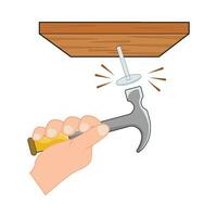 hammer with nail in wooden illustration vector