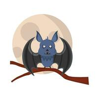 bat in twigs with full moon illustration vector