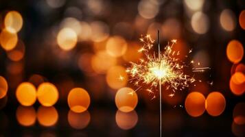 AI generated Burning sparkler on bokeh background. New Year concept photo