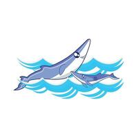 whale with sea wave illustration vector