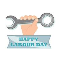 wrench tools in hand with labour day text illustration vector