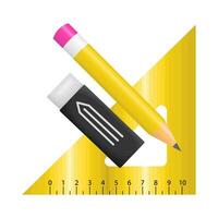 ruler, pencil with eraser illustration vector