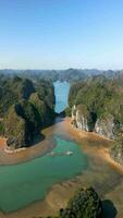 Cinematic aerial view of breathtaking Ha Long Bay in Vietnam video