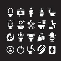 Toilet icons set. Vector illustration. White on black background.