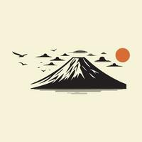 Mt. Fuji, sunrise and seagulls. Vector illustration.