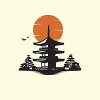 Silhouette of pagoda and japanese temple. Vector illustration.