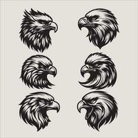 Eagle head set vector illustration in black and white colors isolated on grey background