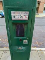 Portland, Oregon, USA - 12.28.2023 Parking meter on a city street. photo