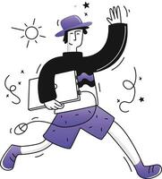 Illustration of a Man Running with a Laptop in His Hand vector