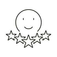 Positive Feedback Line Icon. Happy Emoticon Linear Pictogram. Five Stars Experience Outline Symbol. Customer Review, Client Satisfaction Sign. Editable Stroke. Isolated Vector Illustration.