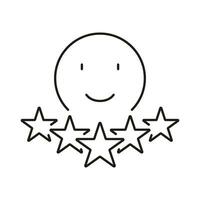 Positive Feedback Line Icon. Happy Emoticon Linear Pictogram. Five Stars Experience Outline Symbol. Customer Review, Client Satisfaction Sign. Editable Stroke. Isolated Vector Illustration.