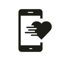 Like Silhouette Icon For Social Media App. Comment Notification Glyph Pictogram. Online Communication Solid Sign. Smartphone With Heart Shape Symbol. Isolated Vector Illustration.