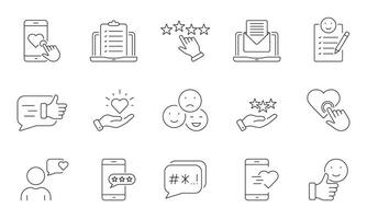 Customer Satisfaction Line Icon Set. Feedback Symbol Collection. Online Testimonial Linear Pictogram. Client Review Outline Sign. Editable Stroke. Isolated Vector Illustration.