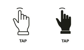 Tap Gesture, Hand Cursor of Computer Mouse Line and Silhouette Black Icon Set. Touch, Click, Press, Swipe, Point Symbol Collection. Pointer Finger Pictogram. Isolated Vector Illustration.