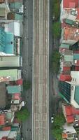 Top View of Traffic on the Road Under the Railway Line in Hanoi, Vietnam video