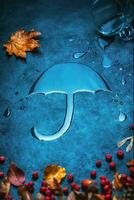 Creative shot, autumn concept, rains, umbrella-shaped puddle photo