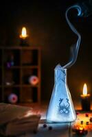 A monster in a chemical flask. Halloween, Alchemy, Magic photo