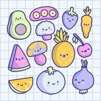hand drawn cute fruit and vegetable illustration vector
