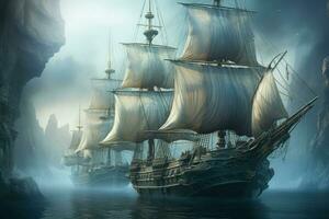 AI generated Mystical seafaring ships powered by enchanted winds - Generative AI photo