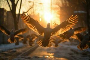 AI generated Winter Birds in Flight - Generative AI photo