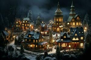 AI generated Christmas Villages at Night - Generative AI photo