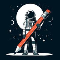 Illustration astronaut in space carrying pencil. Vector eps 10