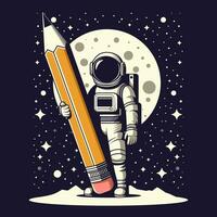 Illustration astronaut in space carrying pencil. Vector eps 10