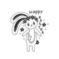 Happy Easter bunny doodle with text vector