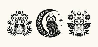 Owl doodle set vector