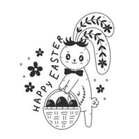 Happy Easter bunny with eggs in a basket and text vector