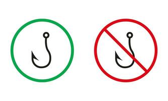 Fishing Place Warning Sign. Fishing in Lake and Park River Is Allowed. Hook Prohibited Symbol. Isolated Vector Illustration.