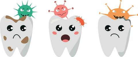 diente caries con bacterias en plano diseño, dental cavidad problema vector