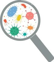 Magnifying glass with bacteria and viruses, magnifying glass with bacteria, cartoon style vector