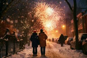 AI generated Winter Fireworks - Generative AI photo