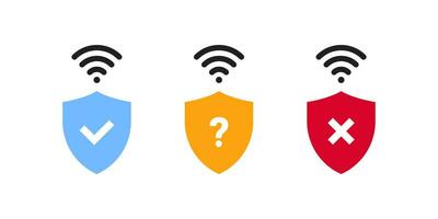 WiFi icons. Shield and WiFi signs. Vector icons